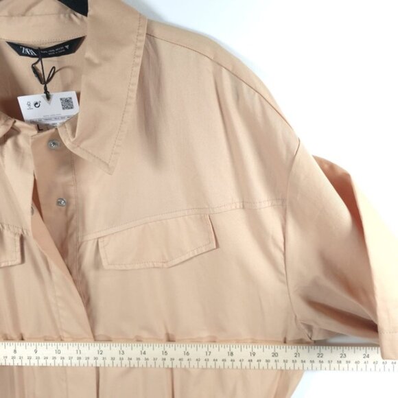 NWT ZARA Shirt-Style CARGO Full Length Oversized Jumpsuit COTTON 7901/216 Sz M&L - Picture 11 of 16